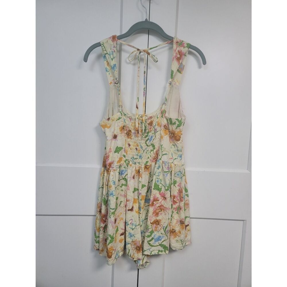 Wild Fable Floral Hook and Eye Romper Yellow Pastel Boho Cottagecore Sleeveless - Picture 9 of 9